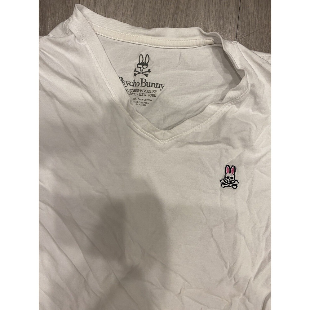 Mens Psycho Bunny White V Neck T Shirt Short Sleeve Size S Pima Cotton 4